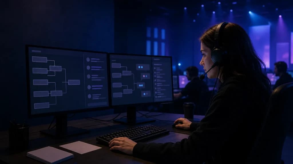 Esport admin s headsetom u operativnoj sobi bez teksta
