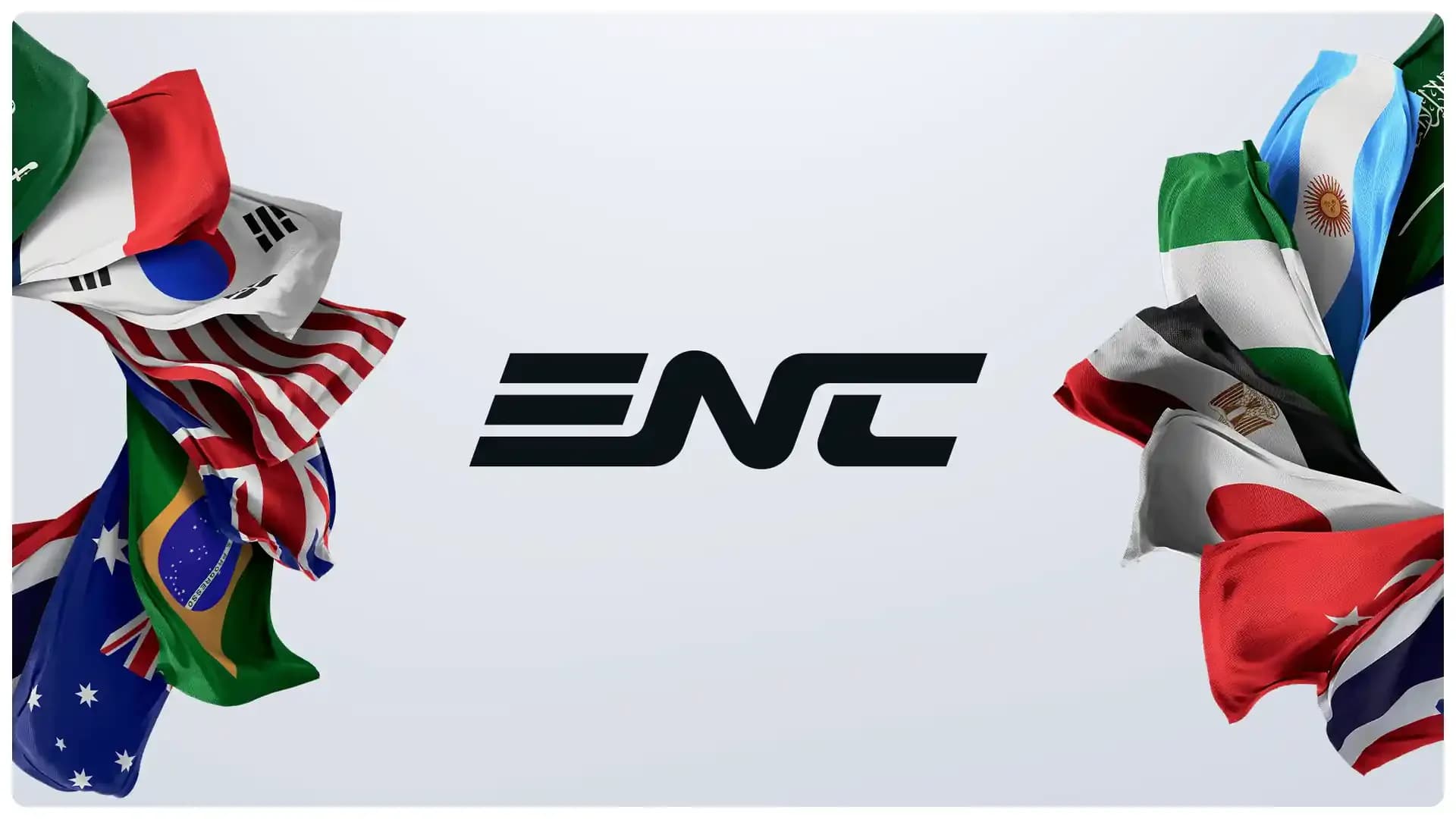 ENC logo okružen zastavama država na službenoj grafici Esports Nations Cupa