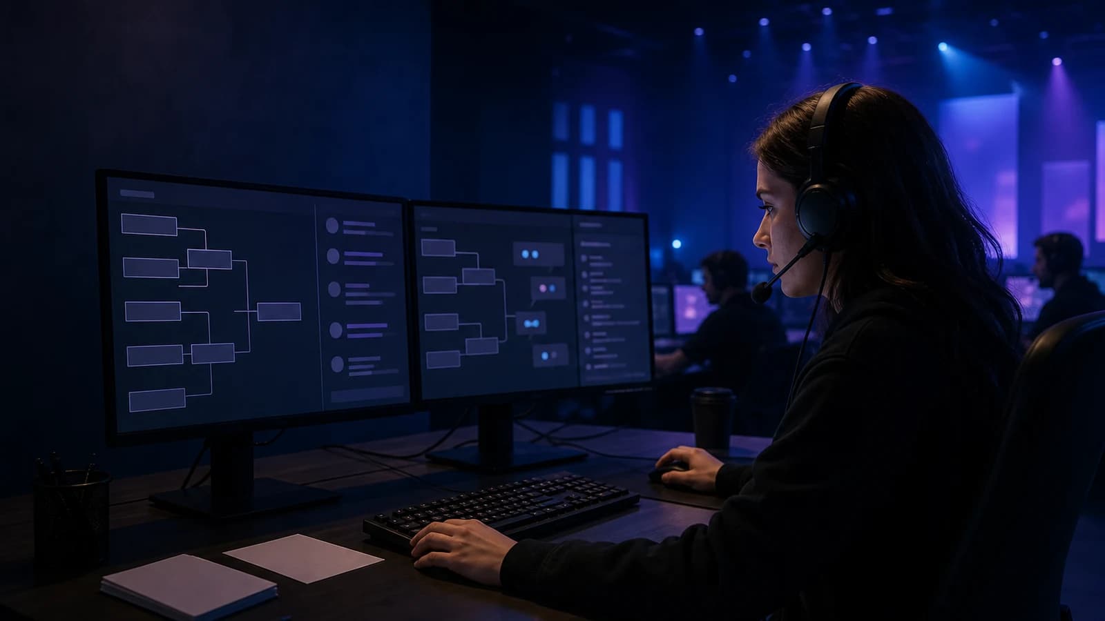 Esport admin s headsetom u operativnoj sobi bez teksta